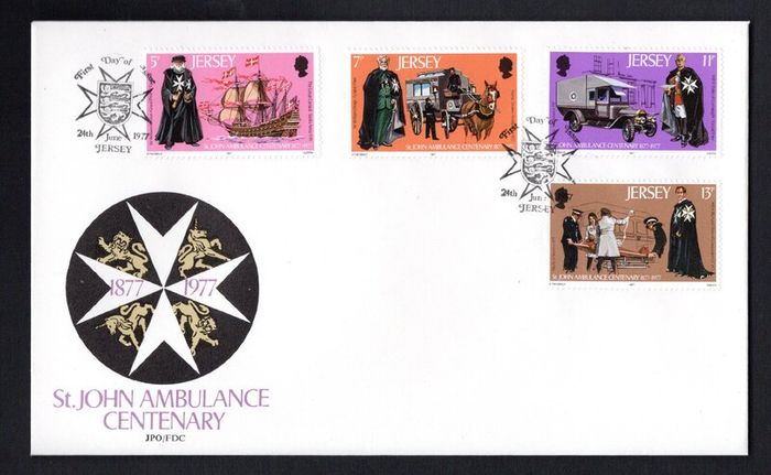 1977 Jersey St John Ambulance centenary Commemorative Stamps First Day Cover (FDC)