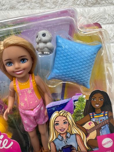 Mattel Barbie Chelsea Doll Blonde Camping Playset with Owl Sleeping Bag Damaged Box Please see photos