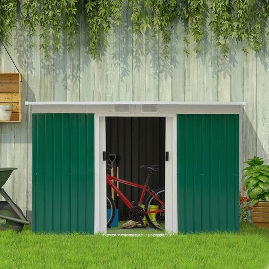 9ft x 4ft Corrugated Garden Metal Storage Shed Outdoor Equipment Tool Box with Foundation Ventilation & Doors (FREE SHIPPING)