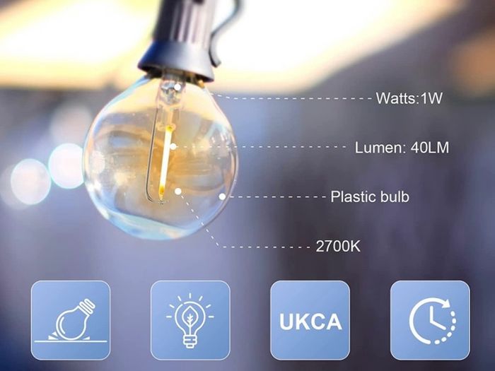 Festoon Lights Outdoor 100FT, G40 LED String Lights Mains Powered with 50+2 Plastic Bulbs,Waterproof Connectable Outdoor String Llights for Garden,Porch, Backyard,Bistro (FREE POSTAGE)