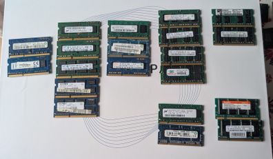 Job Lot of 17x Laptop RAM Modules (DDR3, DDR2, DDR1) - Untested