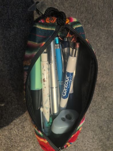 pencil case and pens