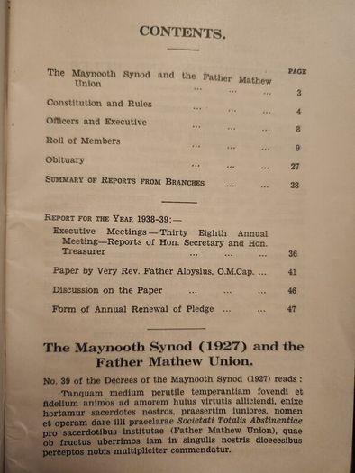 Thirty- Eight Annual Report 1938-1939 Of The Father Mathew Union. Paperback In Good Condition.