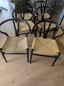 Set Of 6 Wegner-style Wishbone Dining Chairs
