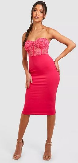 Pink Lace Bandeau Midi Dress Brand New