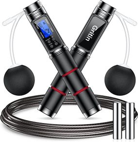 Rope with Counter, Gritin Digital Speed Jump Rope for Kids Adults Fitness, Tangle-free Adjustable Rope, Weighted & Non-slip Handle for Exercise, Fat Burning, Workout Home Jumping,Boxing (FREE POSTAGE)