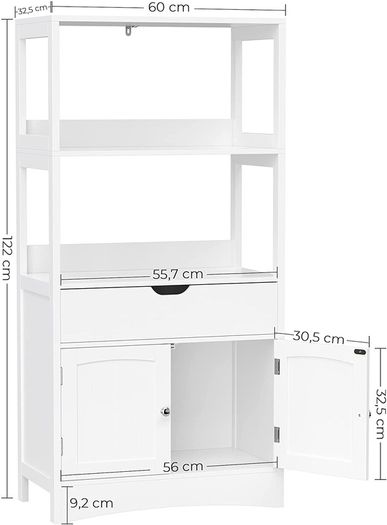 _Bathroom cabinet, versatile bathroom shelf with 4 levels, bathroom cabinet made of wood, white, 60 x 122 x 32.5 cm (W x H x D)