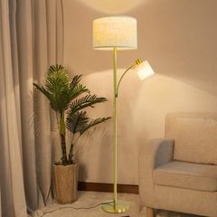 2 Head Mother and Child Standing Floor Lamp, 3000k Warm White, Gold Iron Reading Floor Lamps, Eye Care Floor Light for Living Rooms, Bedrooms, Office, Modern Pole Light with 2x LED E27 Bulbs