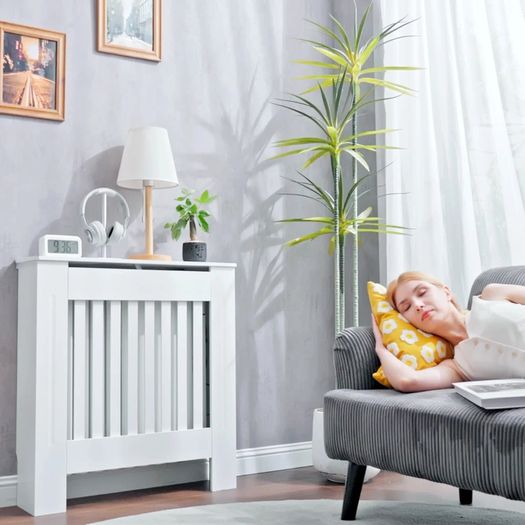 Freestanding Radiator Cover, Vertical Slatted MDF Slim Protective Cabinet Shelving for Radiator, 78L x 19W x 81H