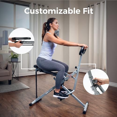 Smart Row N Ride Foldable Squat & Rowing Machine Glute/Leg Trainer, 3 Squat Angles, 4-Lvl Resistance, SunnyFit App, 150 kg Capacity, Adjustable Seat/Handle, EZ-Storage
