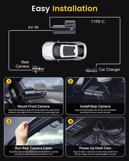 GKU 4K Dash Cam Front and Rear, 5GHz WiFi Dashcam with 64GB SD Card, Dual Car Camera Dash Cam with Parking Monitor, Night Vision, WDR, 170 Wide Angle, G-Sensor, Loop Recording, APP Control, Max 256GB