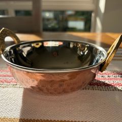 Copper bowls with solid brass handles 13cm