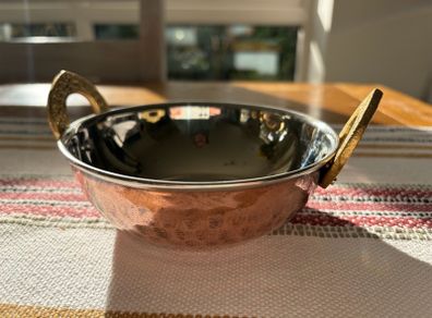 Copper bowls with solid brass handles 13cm