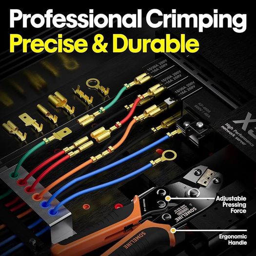 NEW SALE | Crimping Tool Set with 12 Sizes Wire Connector Set, Crimp Plier 0.25-2.5mm Squared (AWG 24-14) Non-Insulated Open Barrel