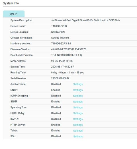 TP-Link T1600G-52PS JetStream 48-Port Gigabit Smart PoE+ Switch with 4 SFP Slots