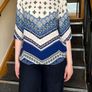 Blue & White Patterned Blouse Greek Style - Size  XL / 42 / 14 Image 2