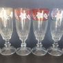 Fabulous Set of Six Vintage Retro Pressed Glass Footed Flutes with Bands of Iridescent Rainbow Colours and Floral Motifs, Capacity 120mls Image 5
