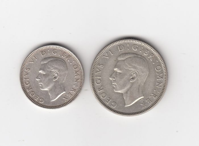 G.B.1944 &1945. 1/-,& 2/-, 50% Silver Coins ( no.439)