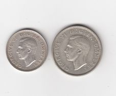G.B.1944 &1945. 1/-,& 2/-, 50% Silver Coins ( no.439)