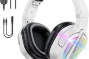 PG2 Gaming Headset for PS4, PS5, PC, Xbox One, Switch,Wired Gaming Headphones with Noise Cancelling Microphone, Ergonomic Design Over Ear Computer Headset with 3.5mm Jack &amp; LED-Bright White