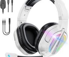 PG2 Gaming Headset for PS4, PS5, PC, Xbox One, Switch,Wired Gaming Headphones with Noise Cancelling Microphone, Ergonomic Design Over Ear Computer Headset with 3.5mm Jack & LED-Bright White