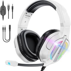 PG2 Gaming Headset for PS4, PS5, PC, Xbox One, Switch,Wired Gaming Headphones with Noise Cancelling Microphone, Ergonomic Design Over Ear Computer Headset with 3.5mm Jack & LED-Bright White