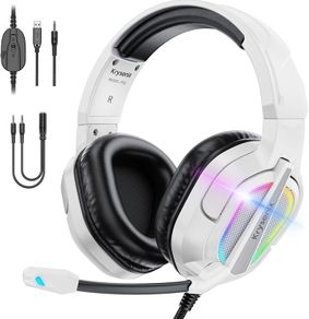 PG2 Gaming Headset for PS4, PS5, PC, Xbox One, Switch,Wired Gaming Headphones with Noise Cancelling Microphone, Ergonomic Design Over Ear Computer Headset with 3.5mm Jack & LED-Bright White