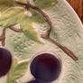 Print a la Main - St Clement France - 21 cm diameter colourful plate with Black Cherries and Green leaves Image 4