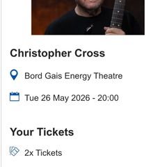 Christopher cross Selling 2 tickets  Tuesday 26th, transfer through ticket Master