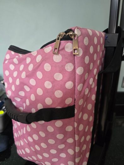 Sewing Machine Wheeled Trolley Rolly Bag in Mauve Polka Dot