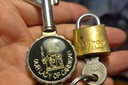 Vintage Lady of Cardigan + Small Padlock