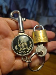 Vintage Lady of Cardigan + Small Padlock