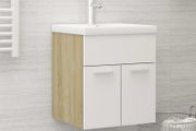 Sink Cabinet with Built-in Basin White and Sonoma Oak Chipboard