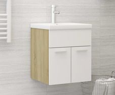 Sink Cabinet with Built-in Basin White and Sonoma Oak Chipboard