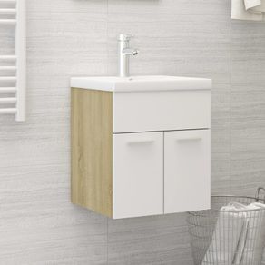 Sink Cabinet with Built-in Basin White and Sonoma Oak Chipboard