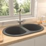 Kitchen Sink Double Basins Oval Grey Granite Image 8