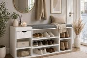 Shoe Storage Bench White  with Cushion &amp; Drawer