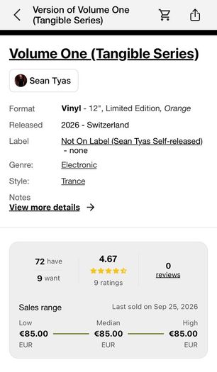Limited edition Sean Tyas Tangible series Volume 1  12" vinyl