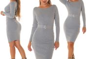 Elegant Midi Knit Dress With Belt  Fits Xs S M   100% Viscose