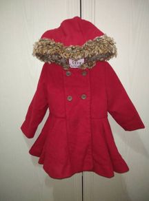 Red Christmas Coat with Fur Collar