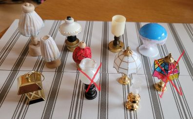 Dolls house lamps and candles