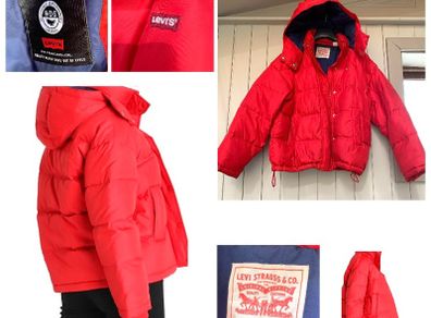 Levi's bubble down puffer jacket red chic gorgeous ethically produced
