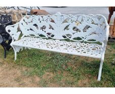Bench Large Fern & Leaf Cast Iron White CH R 713 W