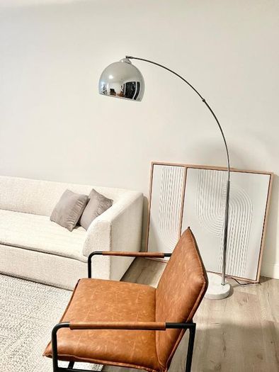 Chrome Arc Over Reach Lamps. Marble base. (Pair)