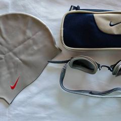 Nike Swim Set Silicone Swim Cap Goggles Zip Case Grey Navy