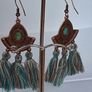 Antique Copper Turquoise Fan Tassel Earrings Image 3
