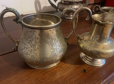 Antique sugar bowl & jug