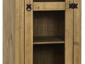 Corona 1 Door 2 Drawer Glass Display Unit in Distressed Waxed Pine/Clear Glass