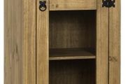Corona 1 Door 2 Drawer Glass Display Unit in Distressed Waxed Pine/Clear Glass