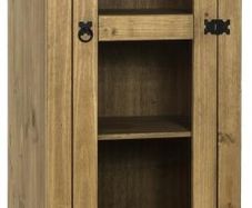 Corona 1 Door 2 Drawer Glass Display Unit in Distressed Waxed Pine/Clear Glass